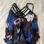 Floral Print Tankini with Black Bottoms Blue Photo 1