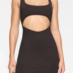SKIMS Signature Swim Cut Out Tank Mini Beach Dress in Black. Size Small Photo 0