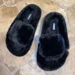 Aerie Black Faux Fur Slide Slippers, Size 6 Photo 0