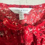 Lucky Brand  Red Floral Blouse babydoll Prairie fairy Peasant boho top sz XS Photo 3
