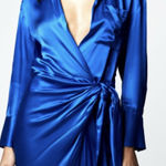 ZARA  Blue Satin Wrap Mini Dress Photo 0