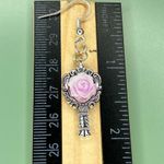 Handmade Elegant Silver Tone Purplish Pink Rose Mirror Shape Earrings Photo 2