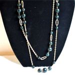 Source Unknown Vintage Deepest Green Beaded Gold Tone Link Round Spring Clasp Necklace Photo 1