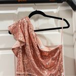 Mac Duggal IEENA FOR #49290 One Shoulder Ruffled Sequin Midi Dress Copper SIZE 8 Photo 5