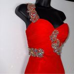 Riva Designs Beaded One Shoulder Formal Red Dress Floor Length Evening Gown Size 0 Photo 5