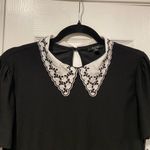 AUW NWT  Size S Black Puff Short Sleeve White Eyelet Lace Collar Top Keyhole Back Photo 1