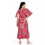 RHODE x Target Women's Linen Blend Floral Bell Sleeve Midi Dress Red Size 28 Photo 1