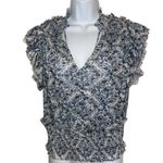 Miss Me  Floral Ruffle Cap‎ Sleeve Smocked Blouse Top Blue White Size Small Photo 1