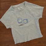 Aerie Rib-Knit Cropped T-Shirt Baby Tee Size Medium Coffe Print Photo 3