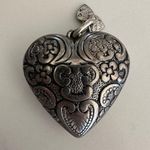 Anthropologie Vintage  Victorian Style Engraved Pewter Floral Heart Puff Pendant Photo 4