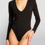 Good American Black Low Down Deep V Bodysuit Large New Shoulder Pad Long Sleeve Photo 0
