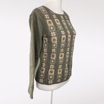 Vintage Olive Green Floral Panel Knit Sweater Pullover Size XS Photo 4