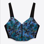 ZARA Jacquard Bustier Blue & Black Printed Crop Top S Photo 0