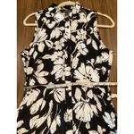 Ellen Tracy  Sleeveless midi Shirt Dress Self Tie Sash black white floral blossom Photo 5