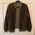 Women’s Sherpa Fleece Bomber Jacket Olive Green Size Large Photo 4
