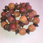 3 Vintage Brown Wooden Beaded Ethnic Tribal Boho Stretchy Bracelets Photo 3