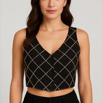 NWT Blue B Rhinestone Studded Crop Vest Top Small Edgy Concert Western Party Black Photo 0