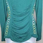 COOGI Green Long Sleeve Ruched Shirt Gold and Silver Logos Size L Photo 6