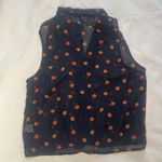 Black Poppy  Size Small Women's‎ Sleeveless Button Sheer Blouse Fruit Navy Summer Photo 1