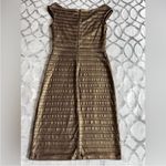Tadashi Shoji  Metallic Bronze Gold Pleated Formal Cocktail Dress Small Photo 7