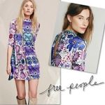 Free People  New Romantics Fiesta Trapeze Mini Dress M Purple Floral Stretch Photo 5