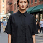 ZARA  Minimalist Black Short-Sleeve Button-Up cropped Shirt 100% Cotton Sz XL Photo 0