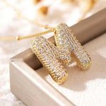 Letter M Initial Zircon Balloon Necklace Gold Photo 2