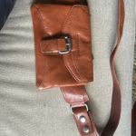 New Spikes $ Sparrow Leather Front Zip Big Waist Belt Fanny Pack in Saddle Brown Photo 3