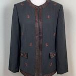 Vintage Emily Black Red Floral Embroidered Beaded Evening Jacket Size 12 Photo 0