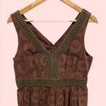Y2K brown floral eyelet olive crochet trim babydoll midi sleeveless dress Size L Photo 1