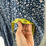 Blue Red Ditsy Floral V Neck Smocked Waist Ruffle Elastic Cuff Midi Dress Photo 8