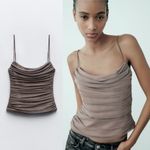 ZARA  NWT mesh gray ruched draped boned corset spaghetti strap top Photo 1