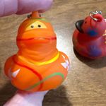 Set of 2 Novelty Rubber Duck Keychains Fun Painted Design Orange Red Photo 4