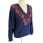 Portraits Northern Isles Vintage Knit Sweater Floral Paisley Embroidered Large Blue Photo 1