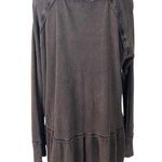 Free People Grunge Henley Thermal Ruffle Peplum Tee Washed Dark Brown Raw Hems M Photo 8
