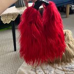 Red, White, Beige Faux Fur Handbag with golden chain Red Photo 1