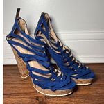 Shoedazzle Shoes Womens Size 8 Blue Strappy Cork Platform High Heel Sandals Zip Photo 0