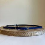 EXPRESS Blue England Made Genuine Leather Adjustable Thin Skinny Silver Oval Buckle Belt Photo 7