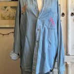 Vintage 1985 Embroidered Denim Shirt Stay Cool University Cotton Y2K Top 2XL Blue Size XXL Photo 2