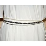 None Great Multi Chain & Faux Pearl Silver Tone Adjustable Belt Faux Leather 37-50 in Photo 4