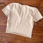 ZARA Short Sleeve V-Neck Snap Front Beige Tee T-Shirt Cropped Size Small Photo 3