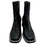 Randa Leather Black Square Toe Block Heel Boots Pearl Trim size M / US 7 Photo 3