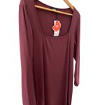 Cider Solid Square Neck Long Sleeve Ribbed Midi Dress in Wine Size XL Photo 5