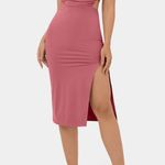 Halara Ruched Backless Crisscross Lace Up Split Bodycon Midi Casual Dress Photo 0