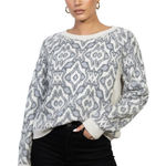 Hinge  Metallic Geometric Knit Sweater Womens XS Gray White Glam Photo 0