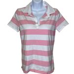 Ralph Lauren Lauren Pink and White Horizontal Striped Polo Shirt Medium Photo 0