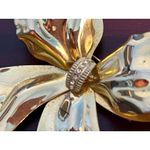 Vintage Oversized Gold Tone Bow Brooch Pin Rhinestones Glam Bling Photo 2