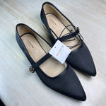 Liz Claiborne  Black Satin Pointed Toe Mary Jane Flats with Gold Heel Memory 8.5 Photo 9