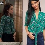 Anthropologie Green Blouse Tie Front 3/4 Sleeve Photo 1