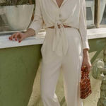 Nanushka Tanya Jumpsuit Size Small Long Sleeve Cut Out Tie Front Cream Photo 0